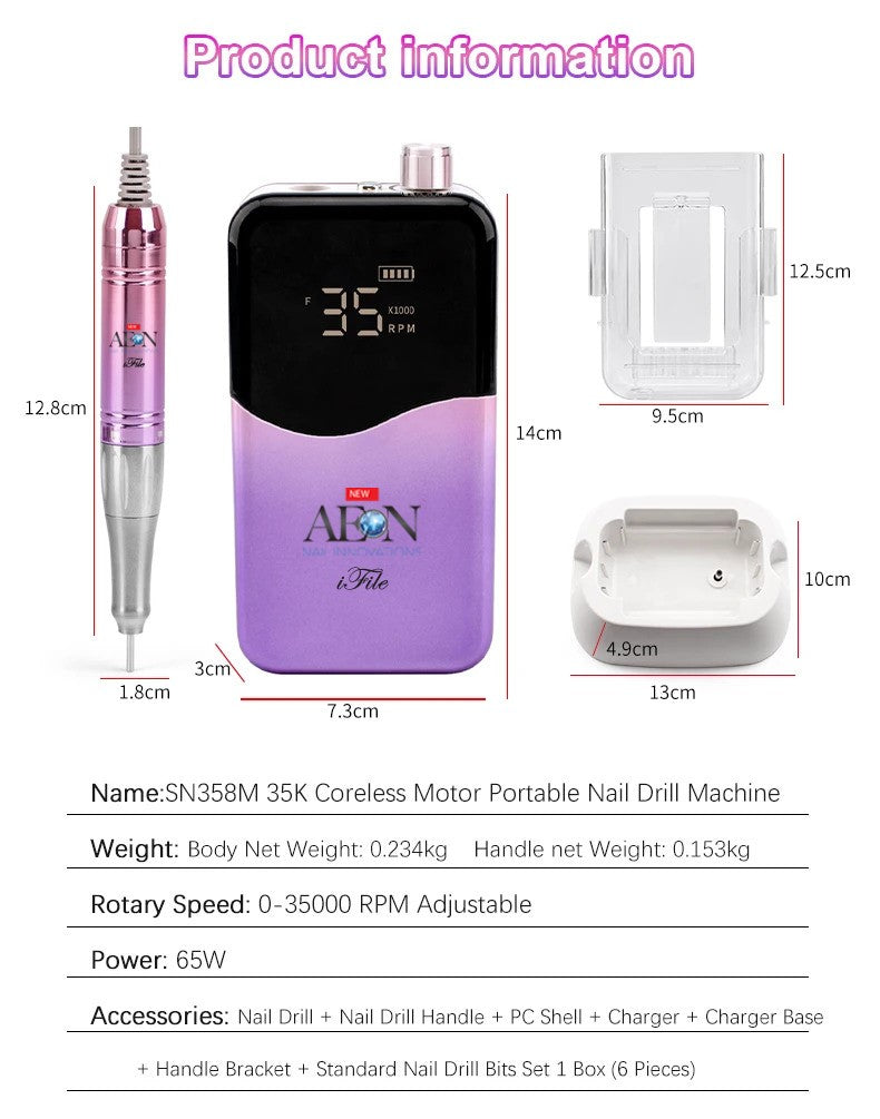 2-in-1 Hybrid Brushless Portable Nail Drill Machine #Gradient Purple