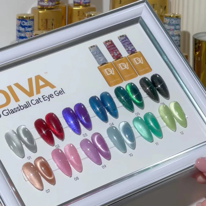 DIVA 9D Cat Eye Glassball – 12 Colour Gel Polish Set (Magnetic 9-Dimensional Pigment)