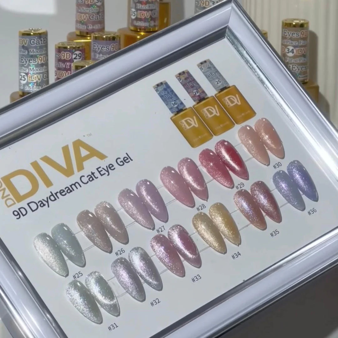 DIVA 9D Cat Eye Daydream – 12 Colour Gel Polish Set (Opalescent 9D Magnetic Pigment)