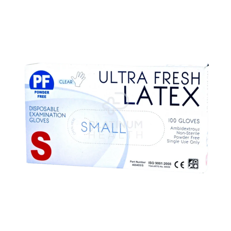 ULTRA FRESH LATEX Disposable Examination Gloves Powder Free Clear Small HACCP Approved