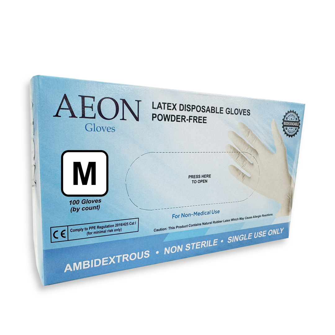 AEON Latex Disposable Powder-Free Gloves - M, 1 Box