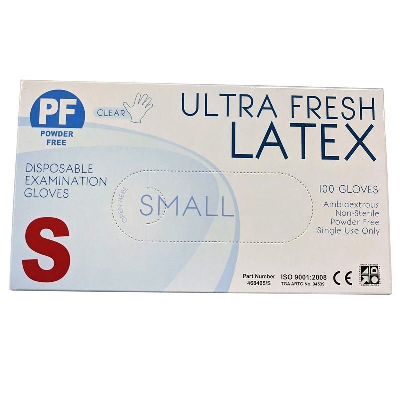 Ultra Fresh Powder Free Latex Gloves - S, 1 Box
