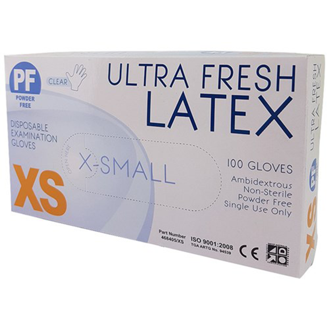 Ultra Fresh Powder Free Latex Gloves - XS, 1 Box
