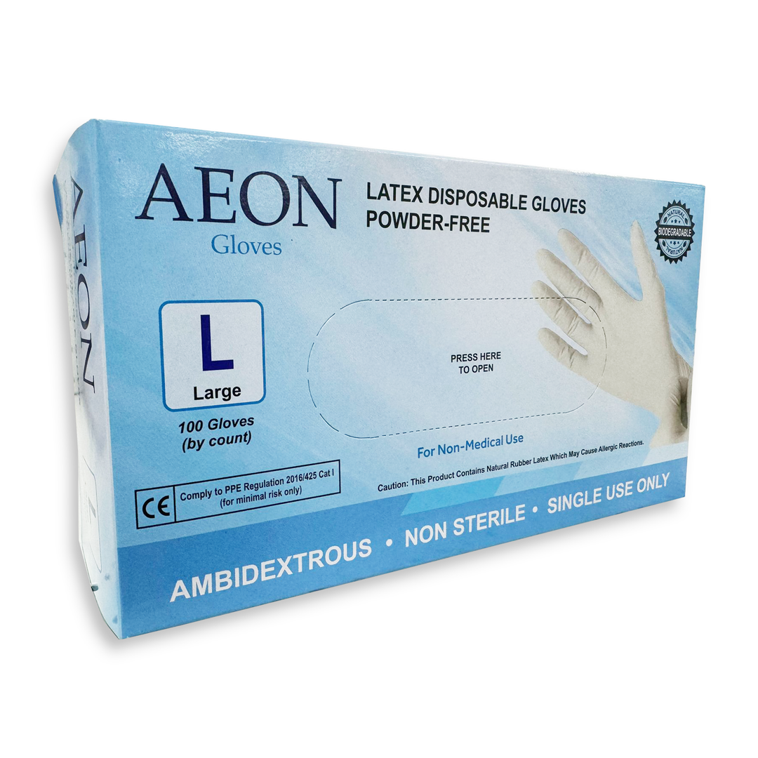 AEON Latex Disposable Powder-Free Gloves - L, 1 Box