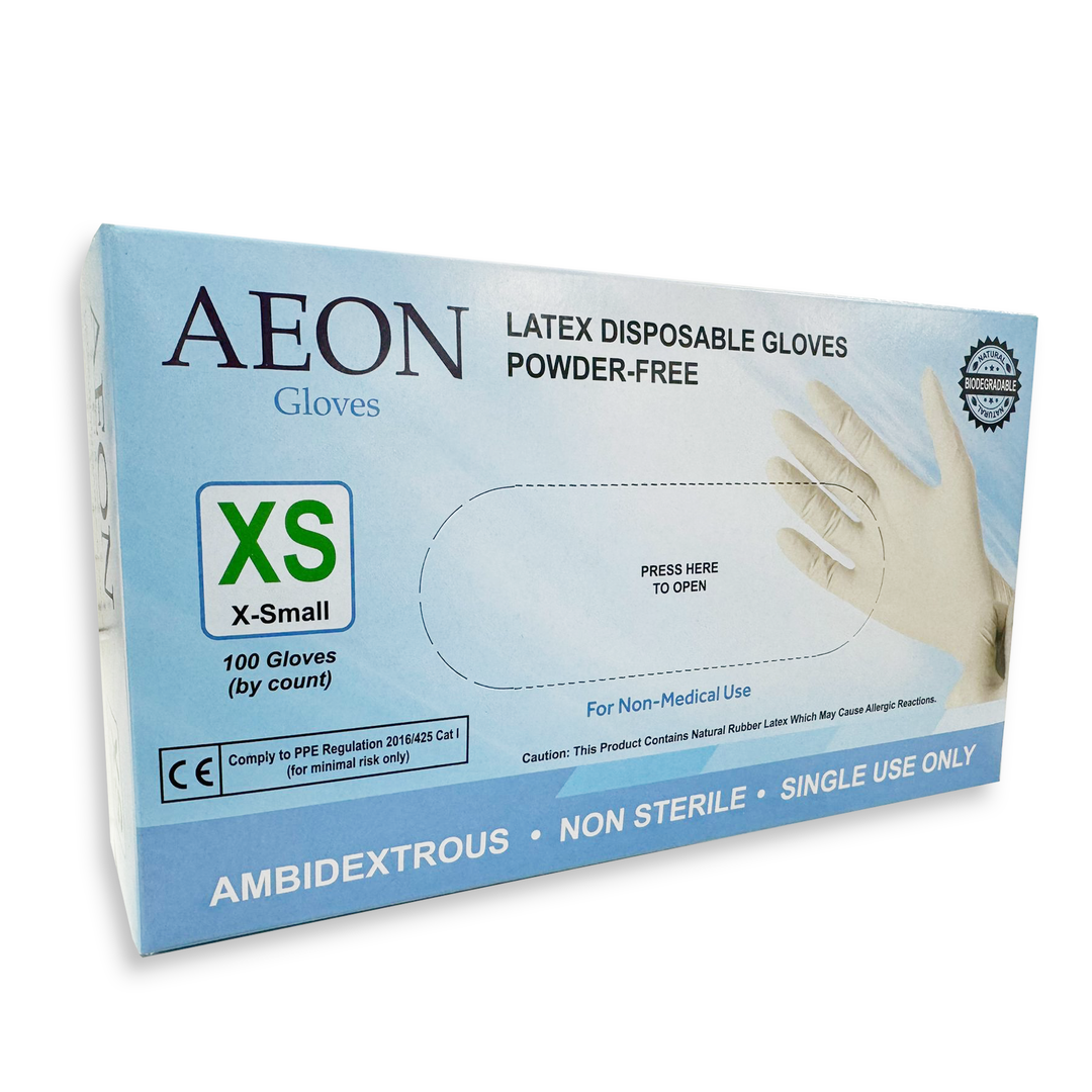 AEON Latex Disposable Powder-Free Gloves - XS, 1 Box